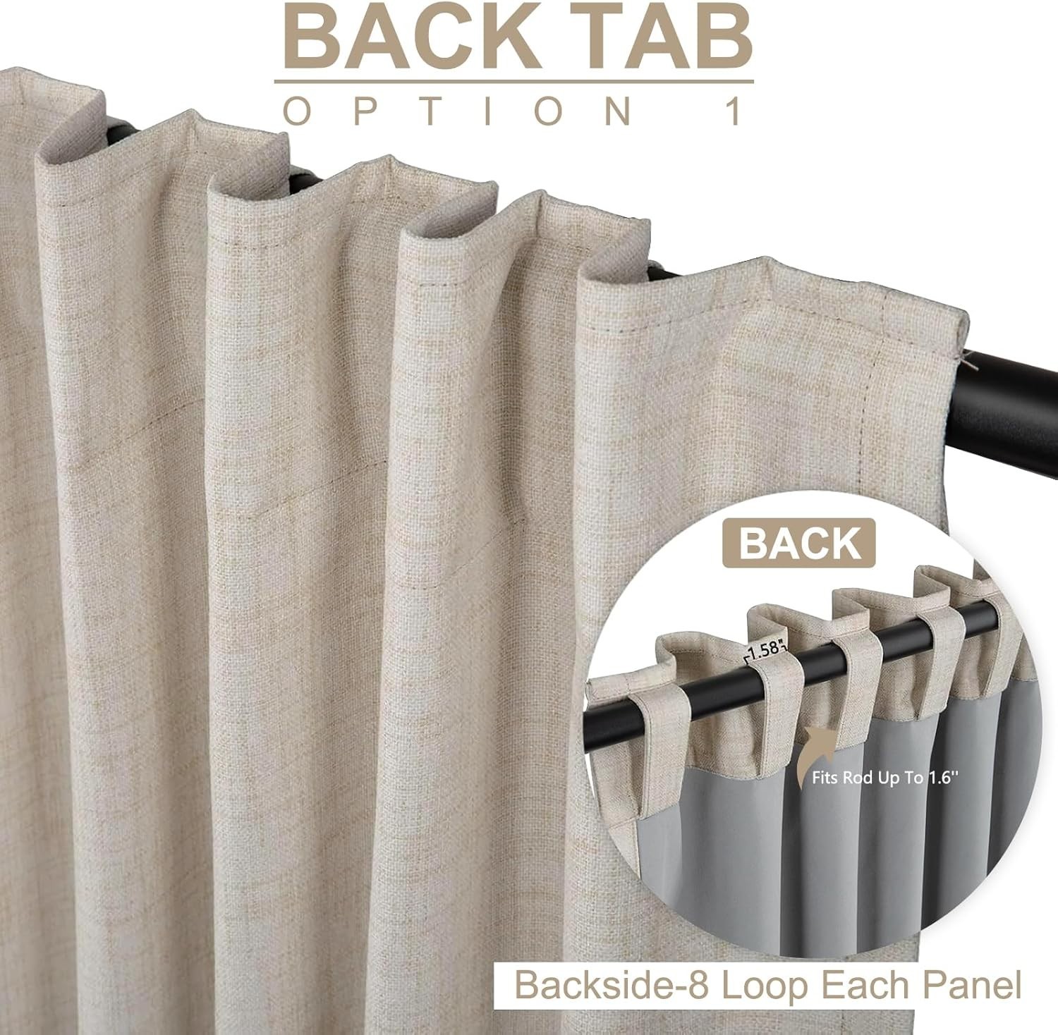 100% Blackout Curtains Linen 2 Panels 50”W x 84”L Thermal Insulated CREAM Pocket