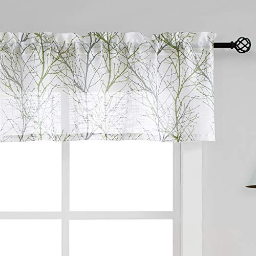 White Valance Curtains for Windows Print Tree Branch Semi Sheer Valance Grey