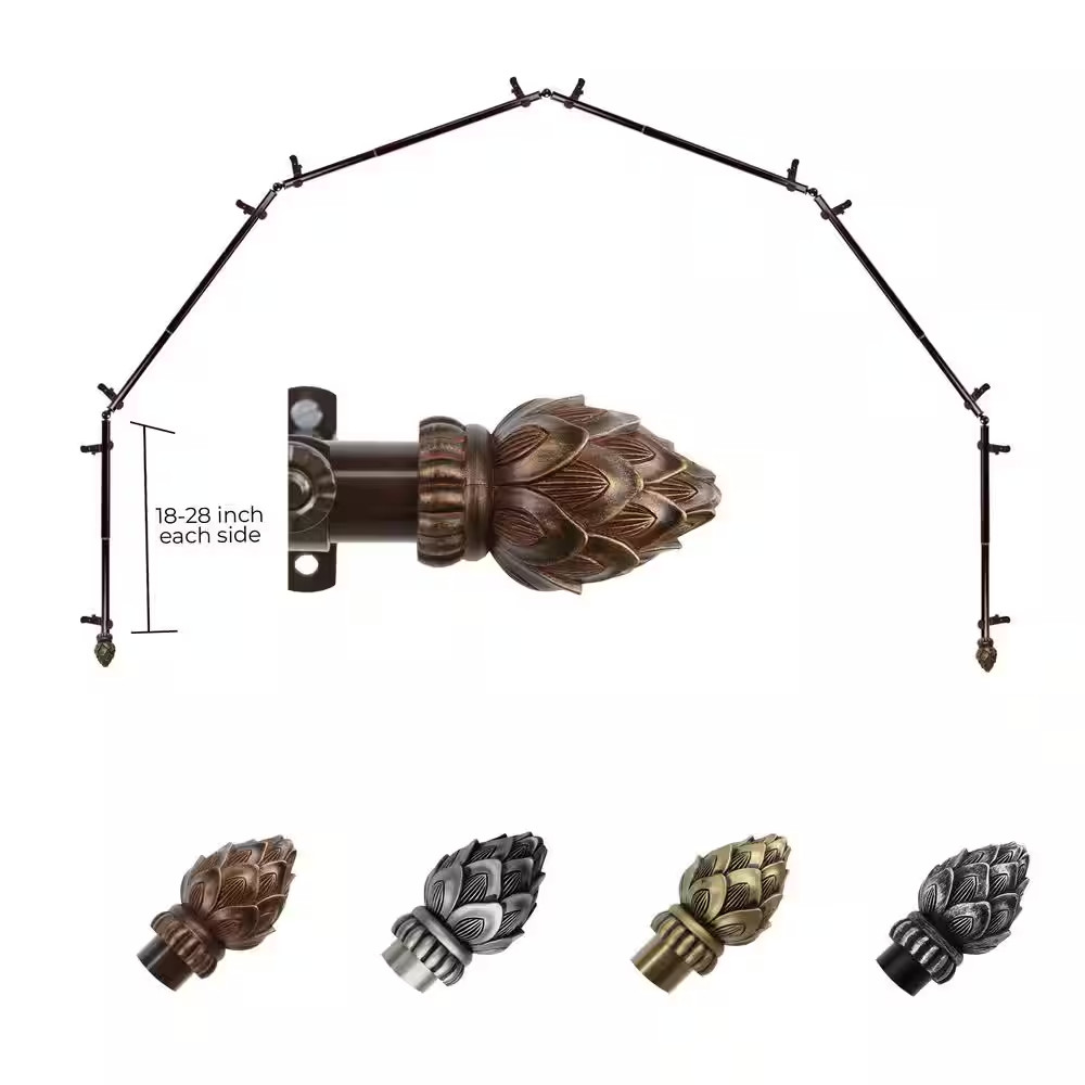 13/16″ Bud 6-Sided Bay Window Curtain Rod (18-28 Inch Each Side)-Cocoa