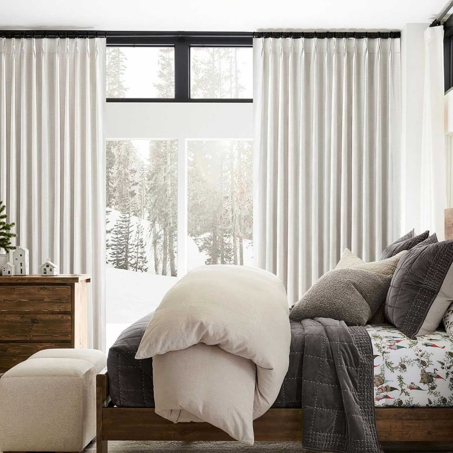 102″ Blackout Curtains, 2 Panels, Pinch Pleated, Beige Ivory, Modern Farmhouse