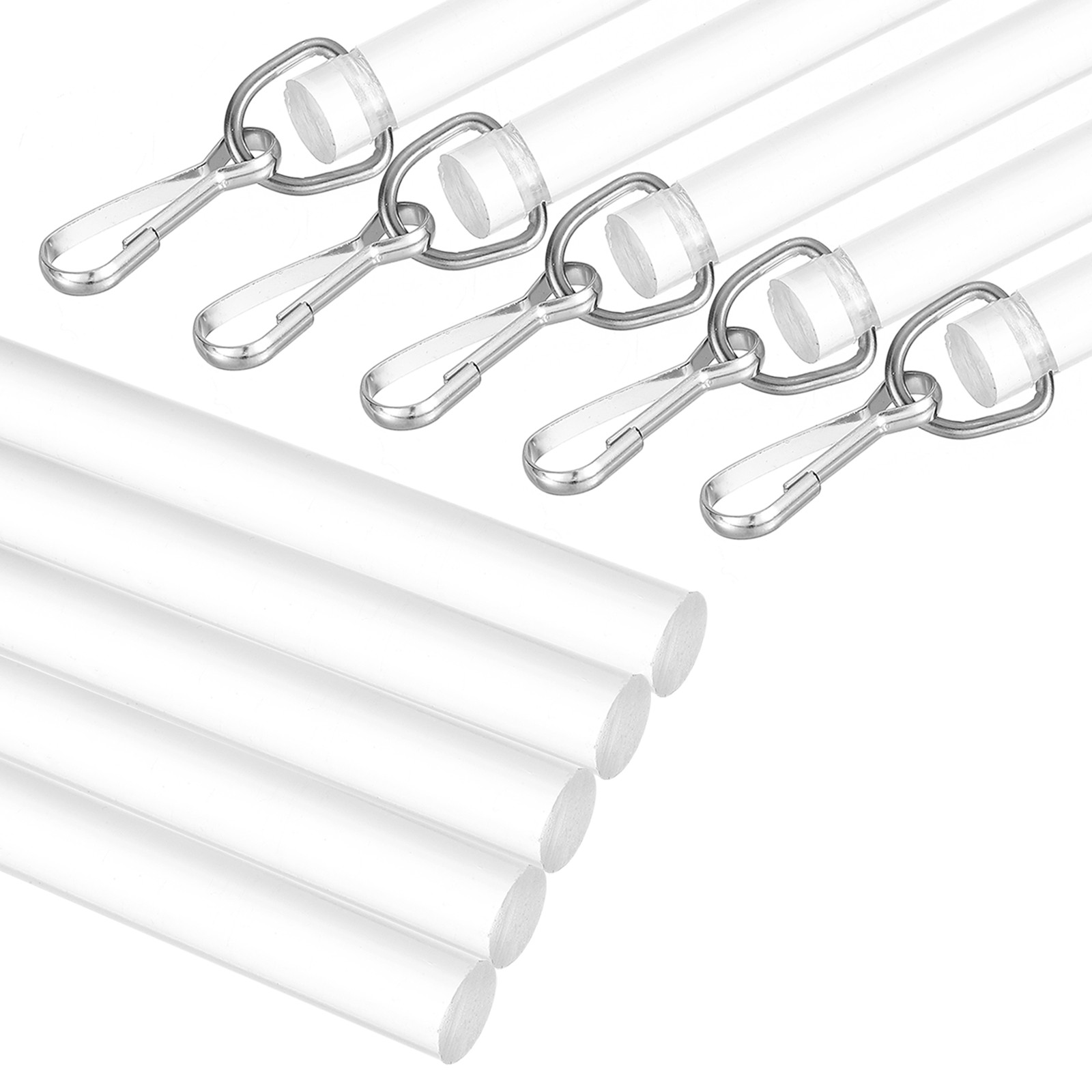 5Pcs 12″ Acrylic Drapery Wand Universal Curtain Pull Rod with Snap Hook Clear