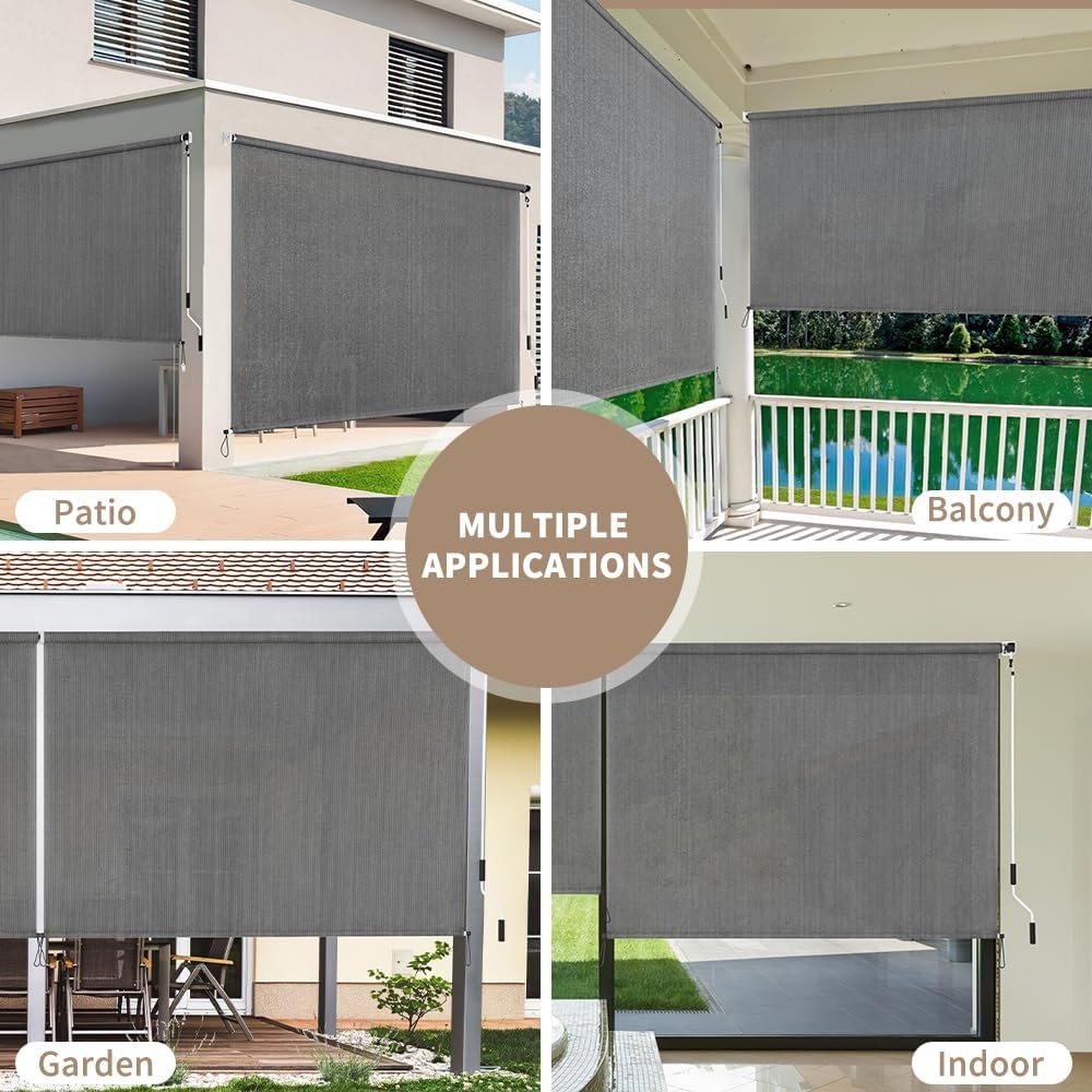 HIDODO Outdoor Roller Shade 4ft W x 6ft L Cordless Patio Shades UV Protection Ex