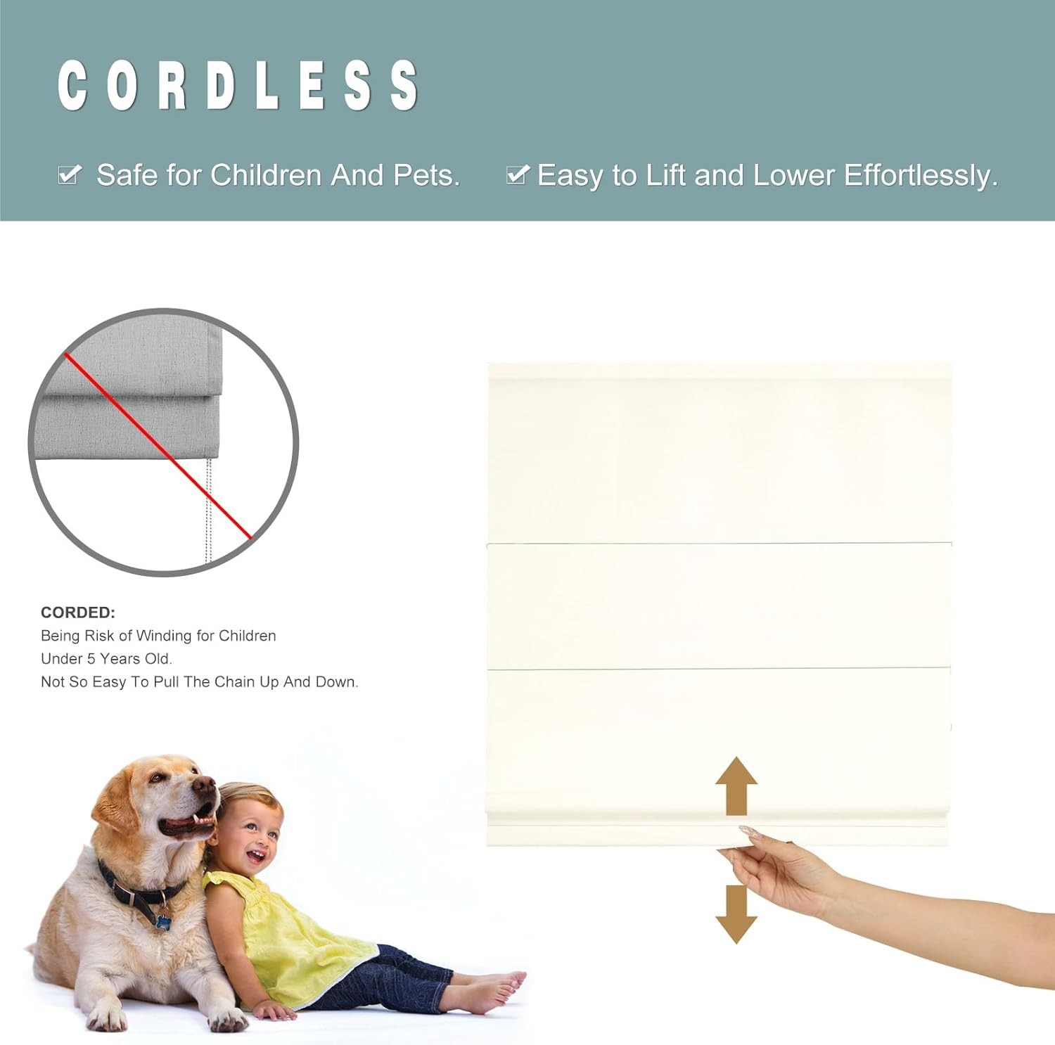 Changshade CUSTOM Light Filtering Cordless Modern No Tools No Drill Roman Shades