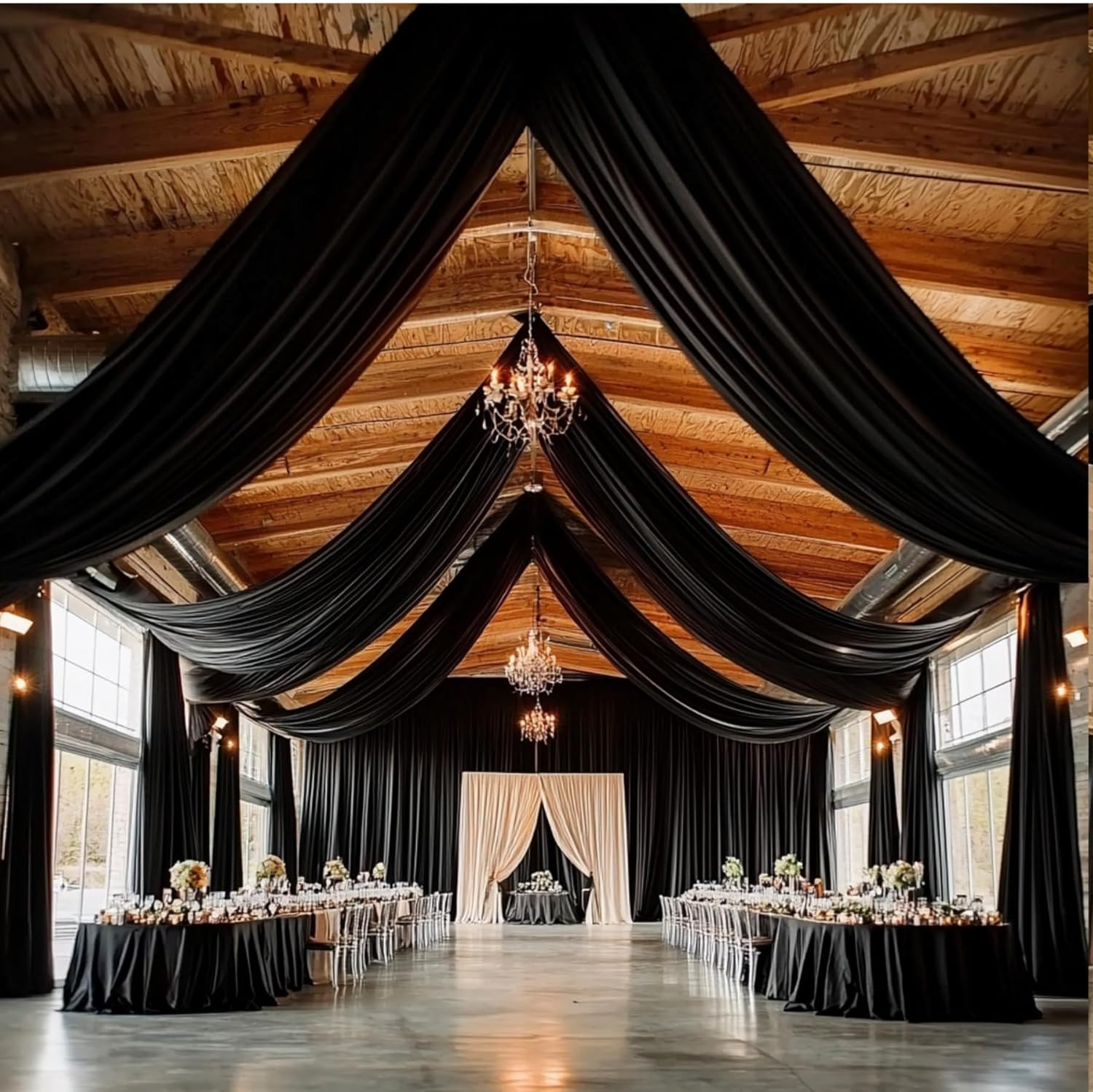 40Ft Black Backdrop Drapes – Wrinkle-Free Ceiling Curtains for Events & Parties