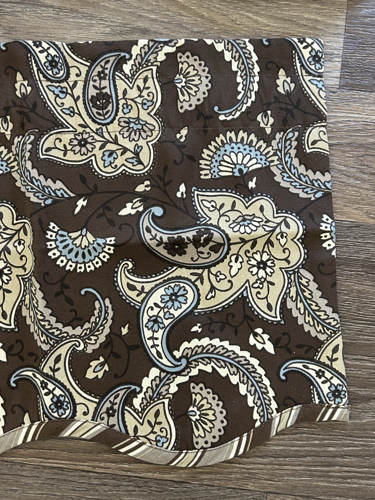 5 Window Valances Scalloped Brown Blue Paisley Stripes Rod pocket cotton blend