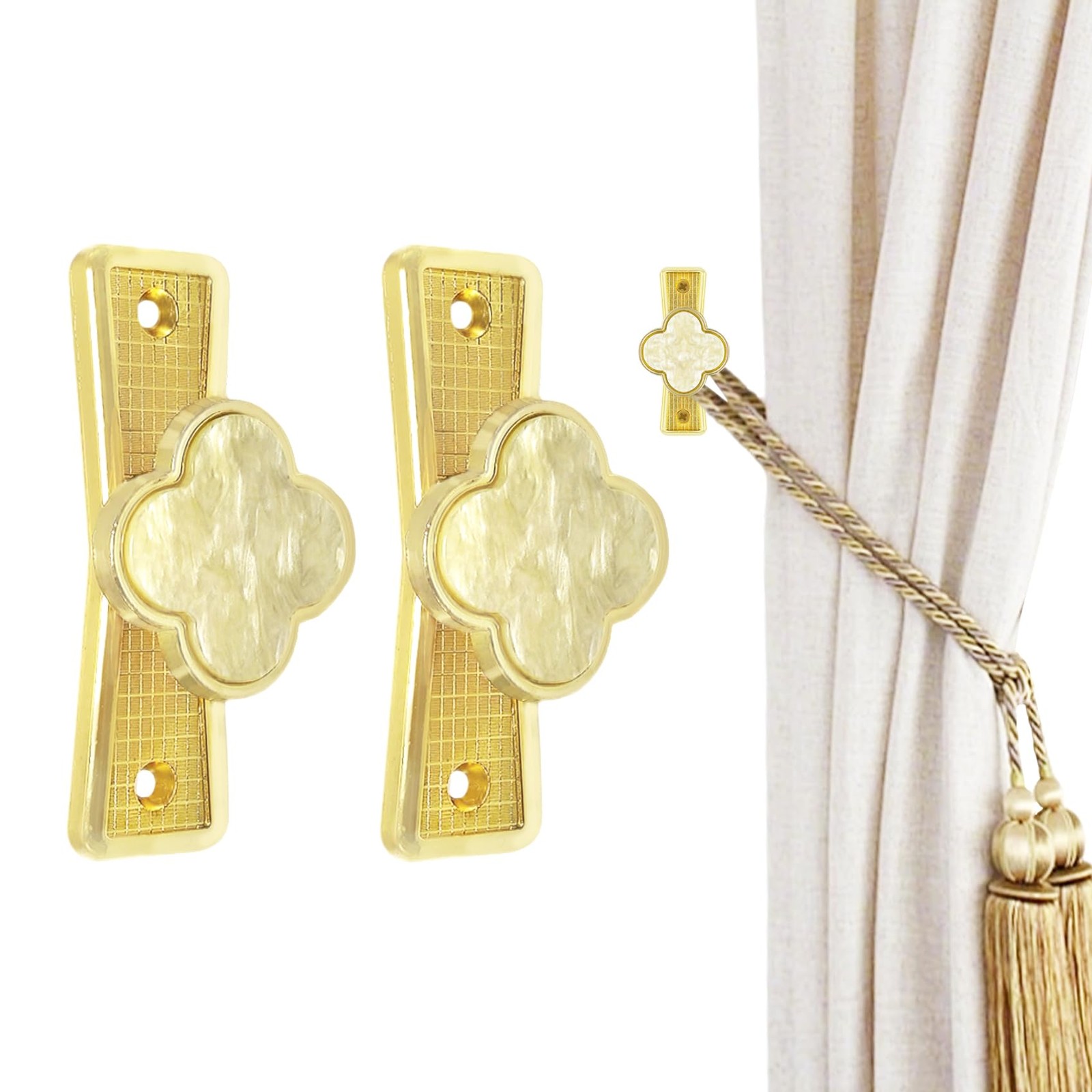 4Pcs Elegant Four Leaf Curtain Tiebacks – Zinc Alloy Wall Hooks for Drapes, E…