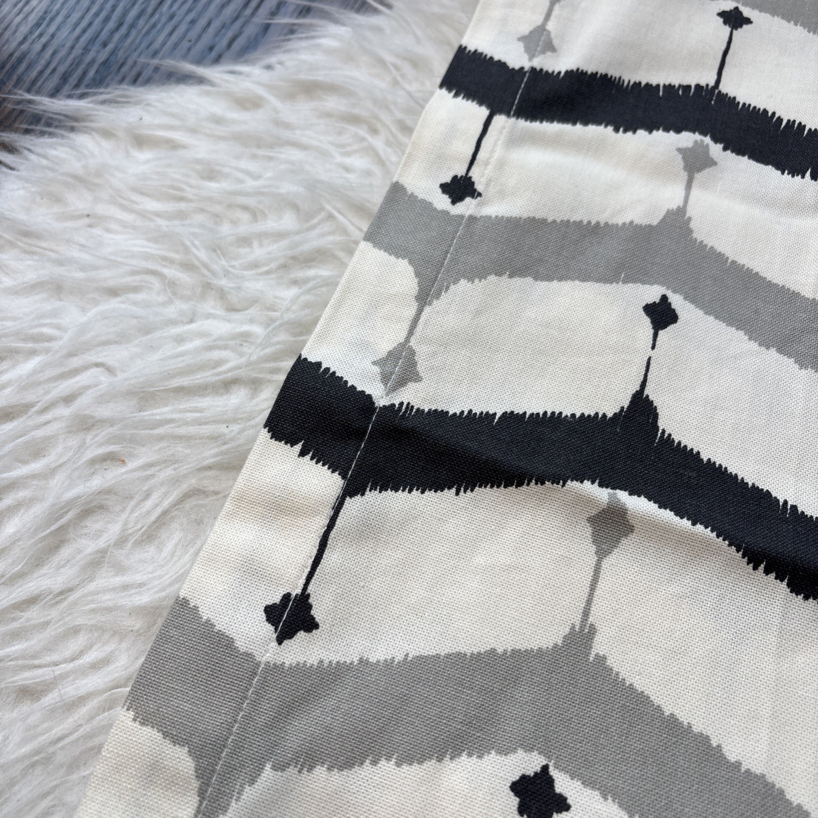 West Elm 48”x84” Curtain Panels Pair Gray Black Ivory Geometric Cotton Drapes