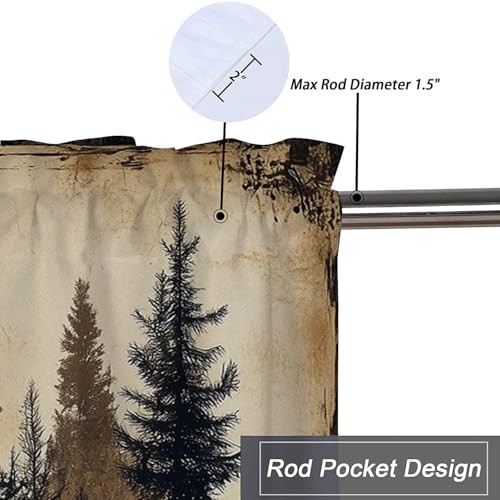 Kitchen Curtains 2 Set for Windows 52″W x 18″L (Pack of 2) Vintage Lodge Rustic