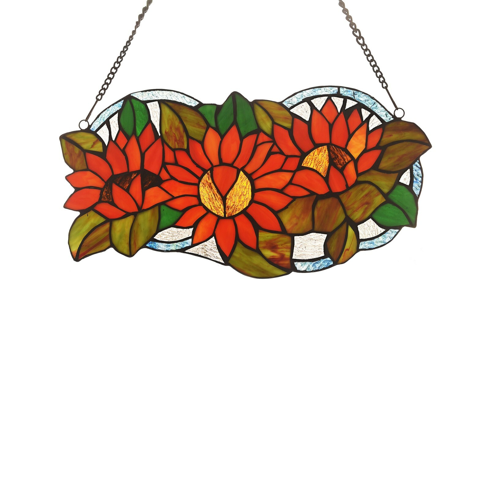 RADIANCE goods Floral Stained Glass Window Panel 17.3″x8.7″
