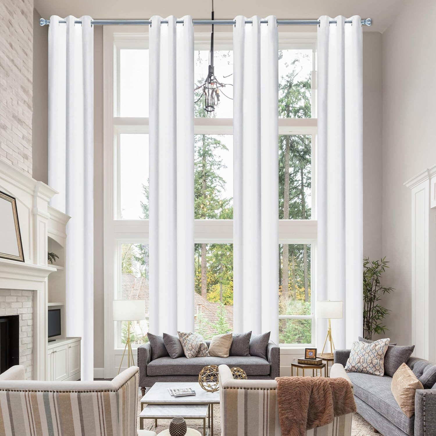 Extra Long Blackout Curtains, Room Darkening Grommet High Ceiling Drapes, 2 Stor