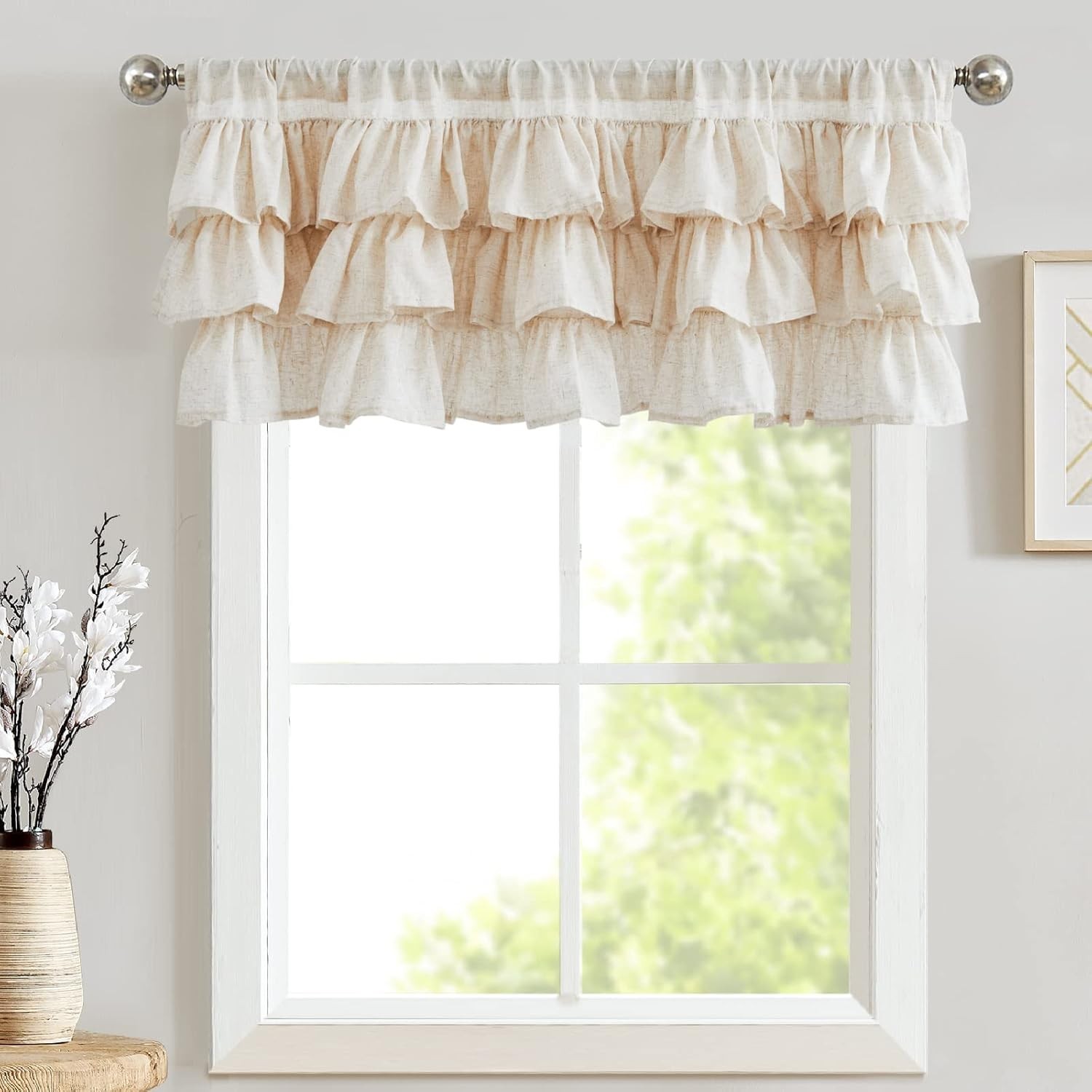 Chic Farmhouse Ruffled Kitchen Valance – 50