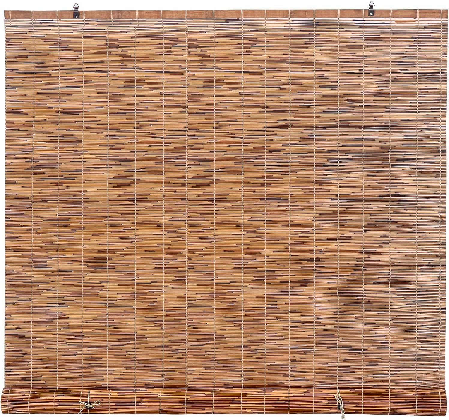 Light-Filtering Cord-Free Bamboo Reed Roll-Up Blind Shades for Windows Manual…