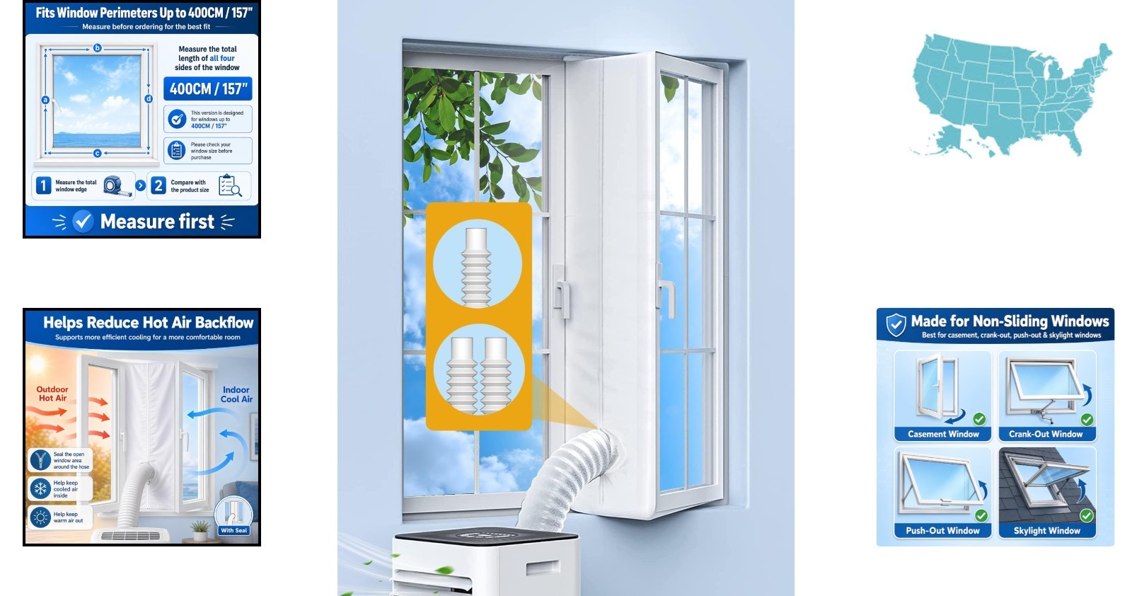 No-Drill Portable AC Window Seal for 400CM Windows – Adjustable Design