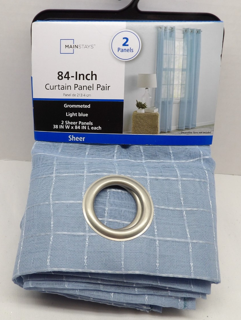 Mainstays Grommeted 84″ Curtain Panel Pair Light Blue –38″ x 84″ ea Sheer NEW
