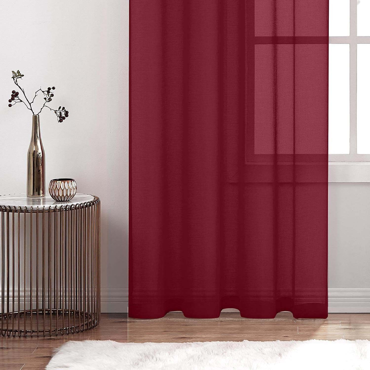 July Joy Semi Linen Look Sheer Curtains for Bedroom, Living Room Grommet Light F