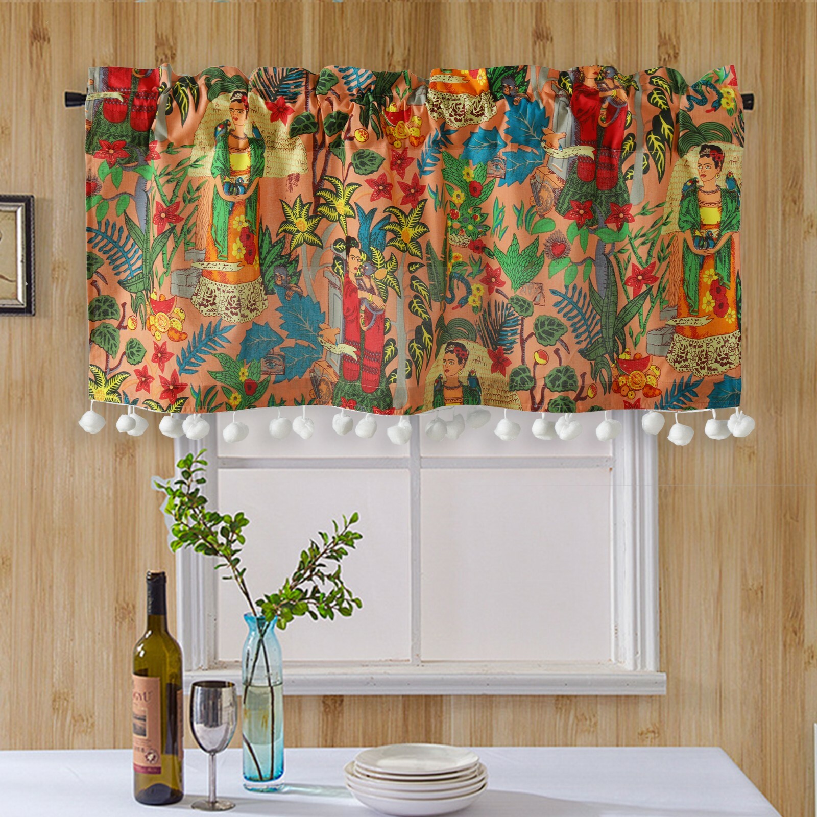 Frida Kahlo Printed Valance for Kitchen Bathroom Half Short Window Curtains Cafe