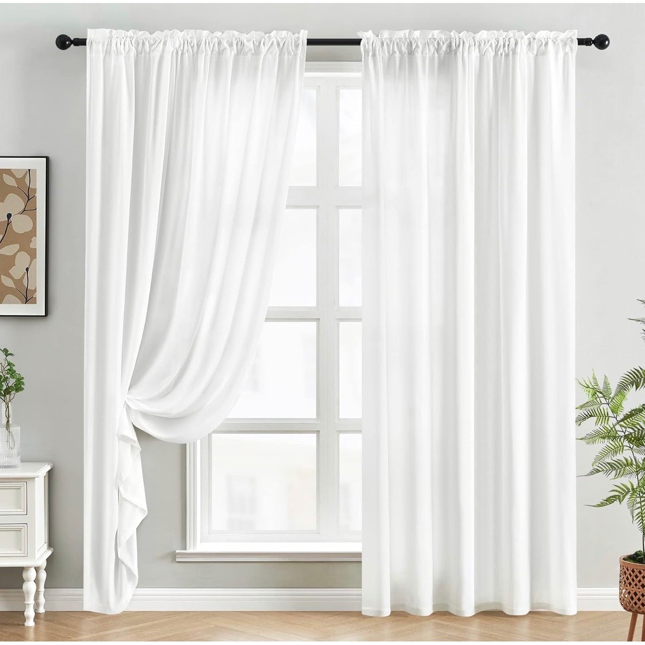 White Sheer Curtains Light Filtering Rod Top Window 52×84″ Panel Set of 2 Panels
