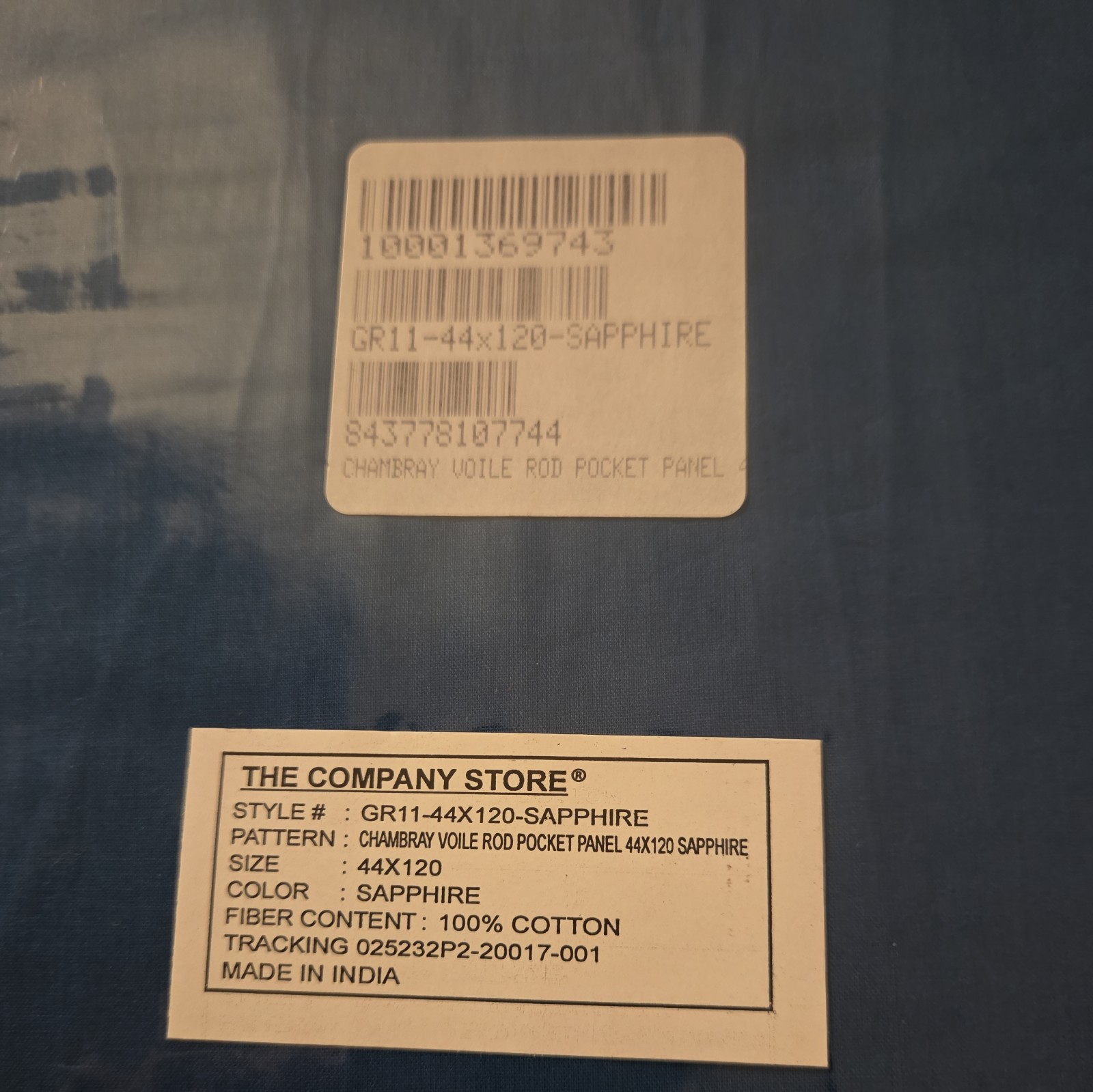 The Company Store Chambray Voile Rod Pocket Panel 44X120 Sapphire (Blue)