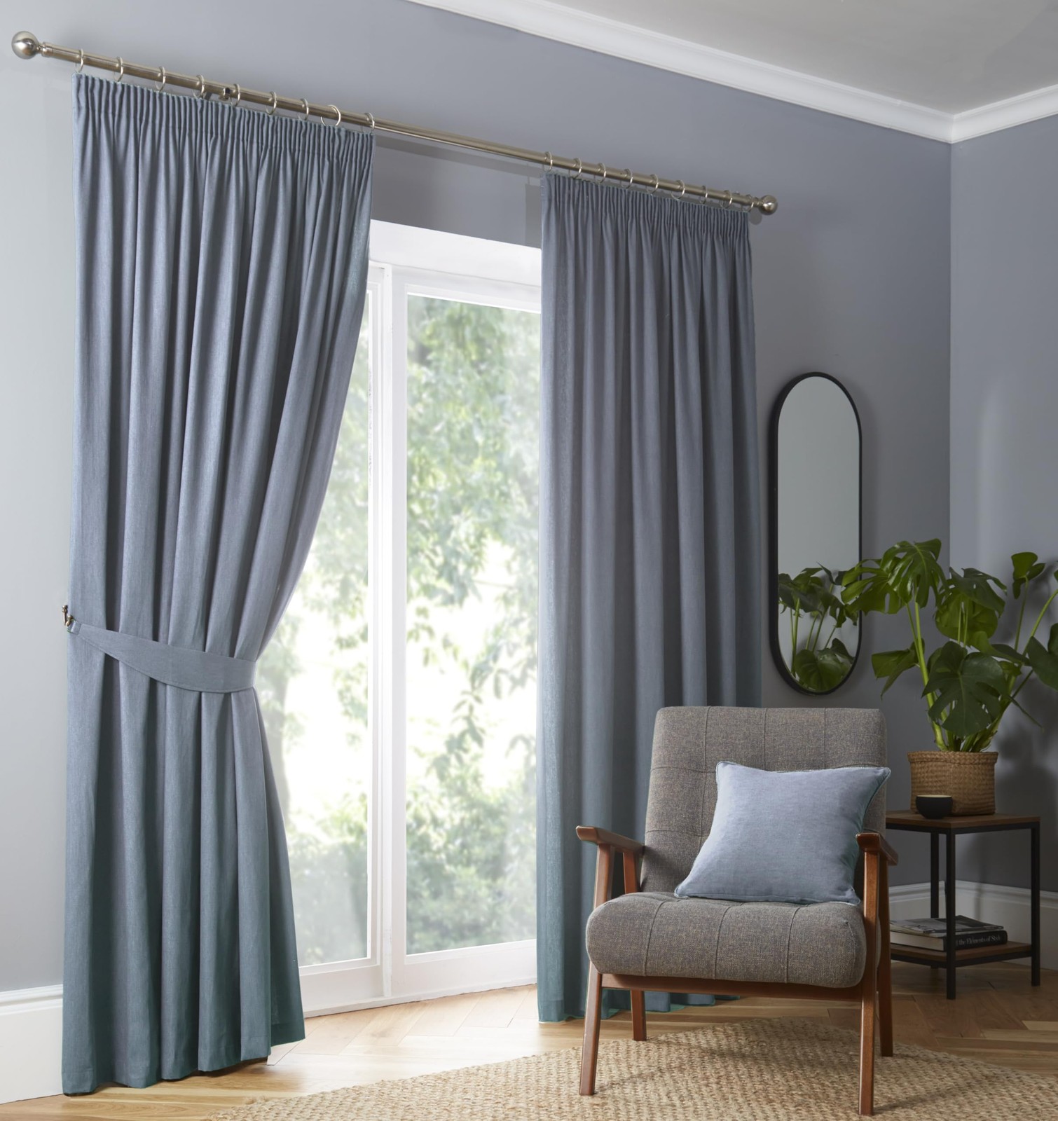 Light Blue Blackout Curtains W46xL54 117x137cm Pencil Pleats in H…