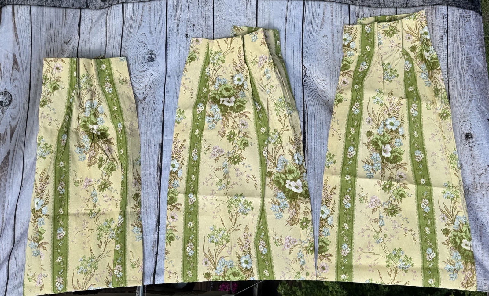 3 VTG CUSTOM PINCH PLEAT PANEL DRAPES FLORAL DESIGN W/ STRIPES 23”x39”x84” Long