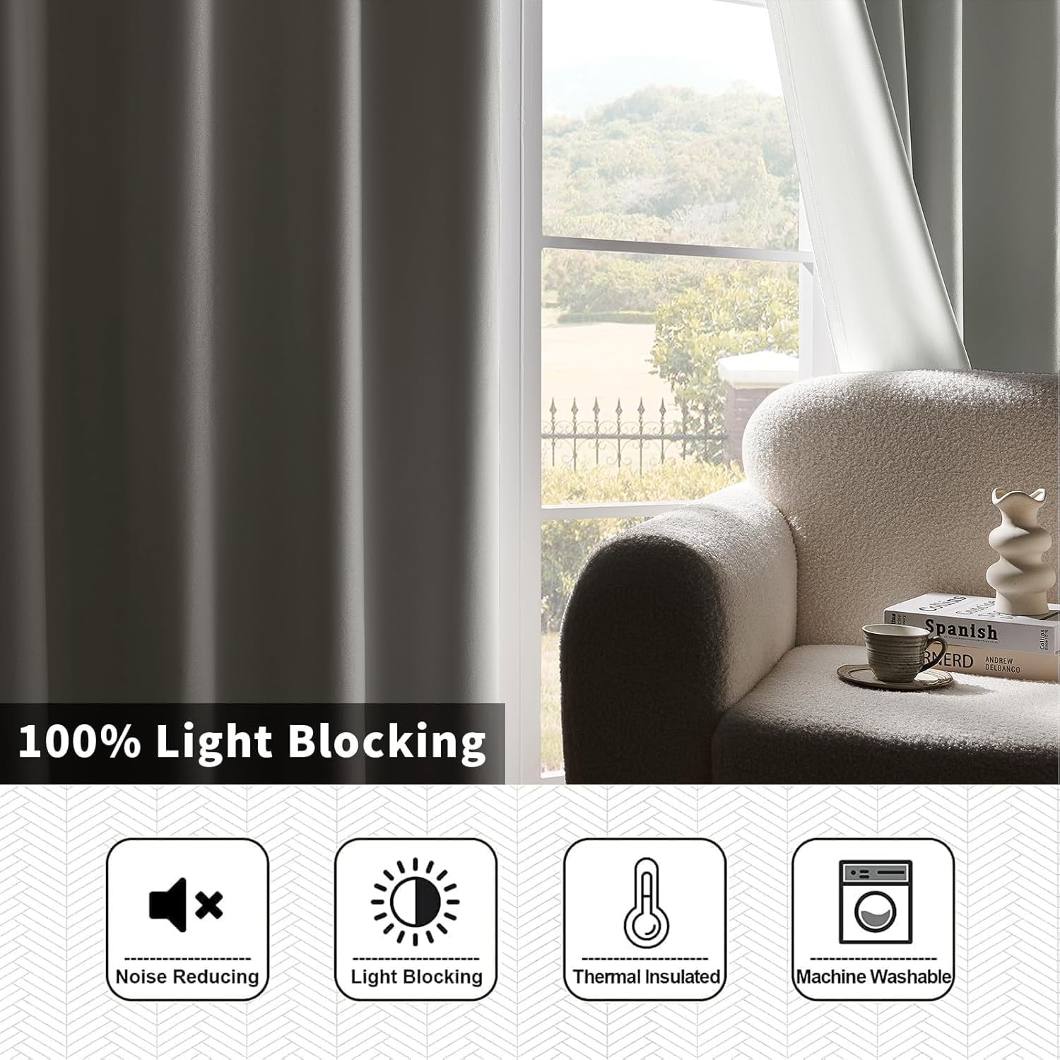 100% blackout curtains, 244 cm long, for bedroom, blackout curtains…