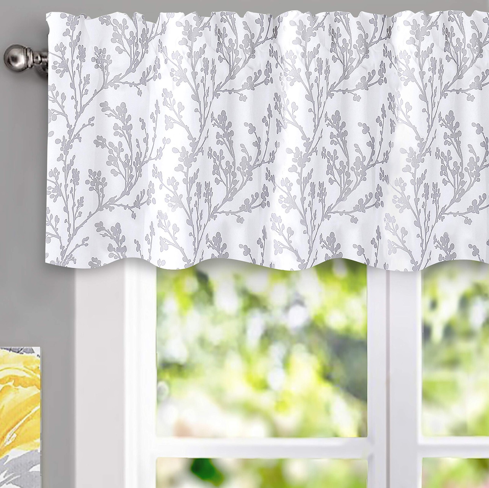 Tree Branch Farmhouse Blackout Kitchen Valance Curtain Bedroom Shabby Chic Gray