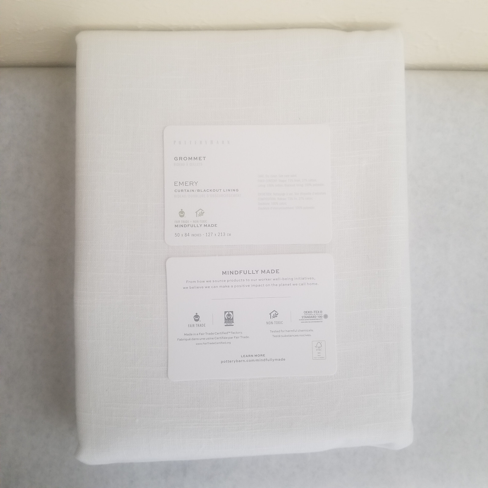 Pottery Barn Emery Linen Antique Bronze Grommet Blackout Curtain 50×84 White