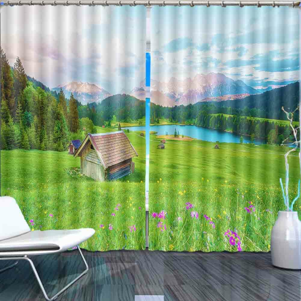Grassland Hillside Roof 3D Curtain Blockout Photo Printing Curtains Drape Fabric