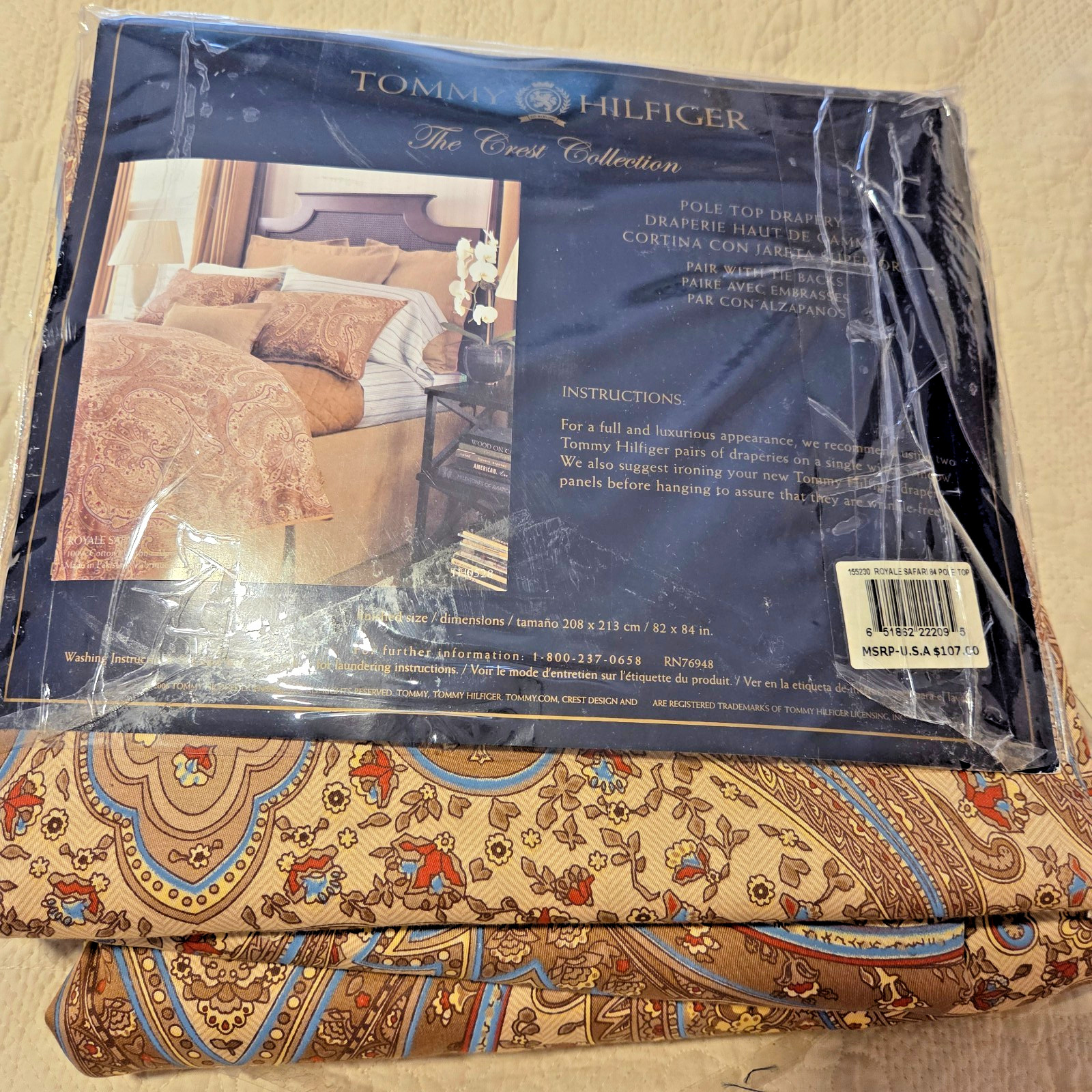 VintageTommy Hilfiger Royale Safari Pole Top Drapes New in Package 82″ x 84″