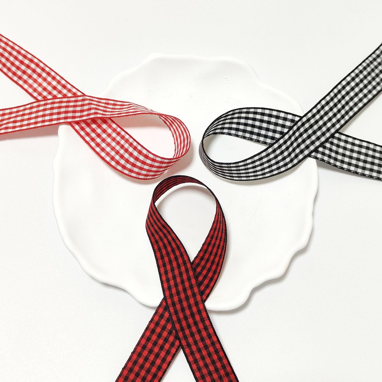 3/4 Inch 50 Yards Black Red Checkered Buffalo Plaid Gingham Ribbon Craft Bows
