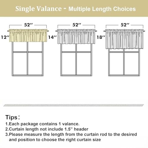 Valance for Windows – Light Filtering Faux 52″W x 12″L (Pack of 1) Natural
