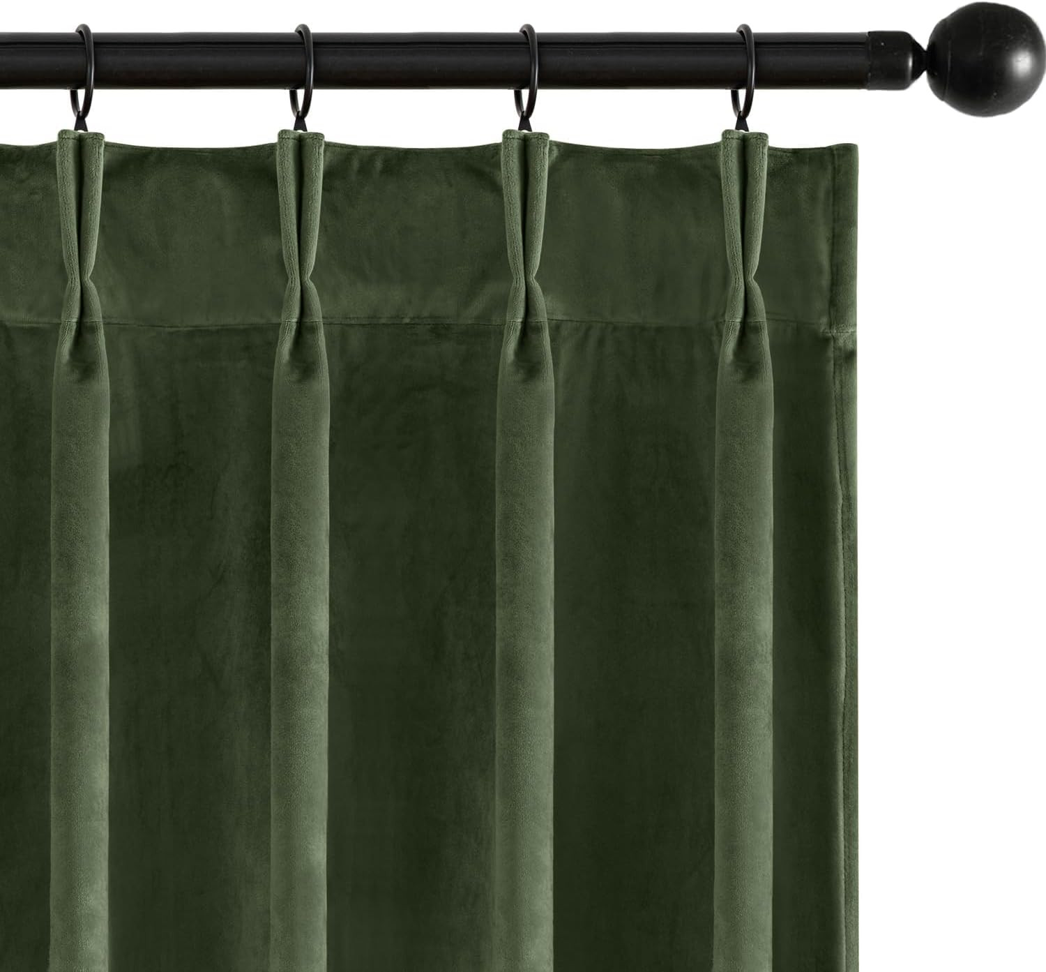 MIULEE Olive Green Velvet Curtains 108 inches Long, Pinch Pleated Blackout Drape