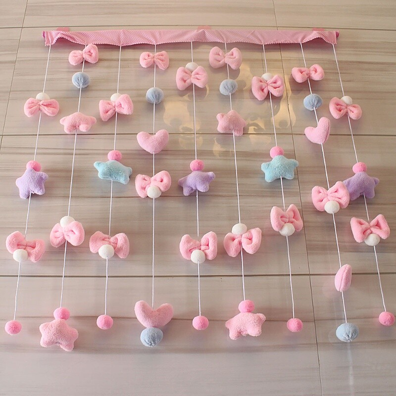 Kawaii Plush Window Door Curtain Pentagram Bow Pompom Ball Cute Home Decor