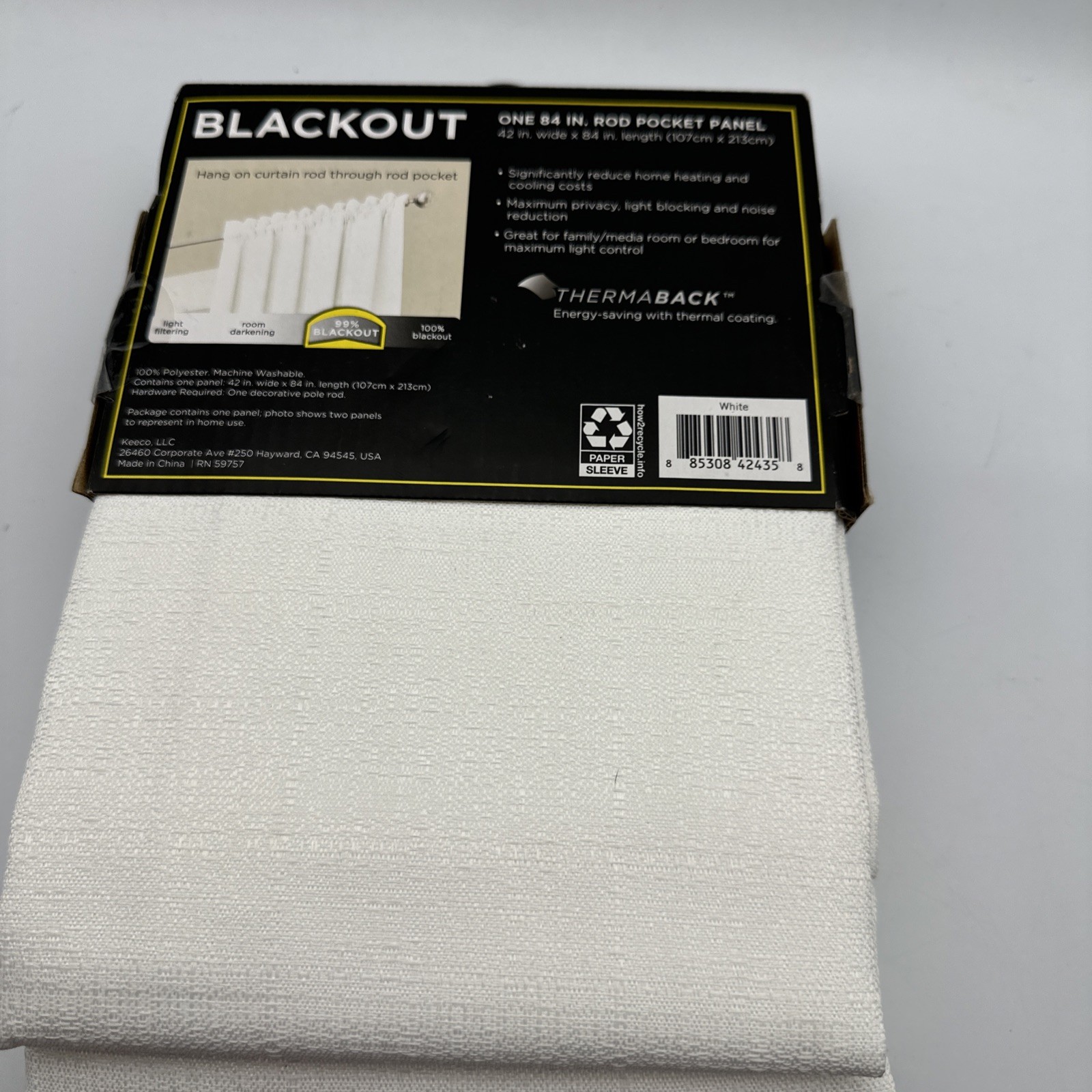 New Eclipse Blackout One Rod Pocket Panel Samara/ White 42″W X 84″ L ( 1 Panel)