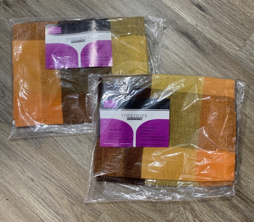 2 Vintage Sears Yorkshire Valences 72″ x 11″ Brown & Tangerine NEW
