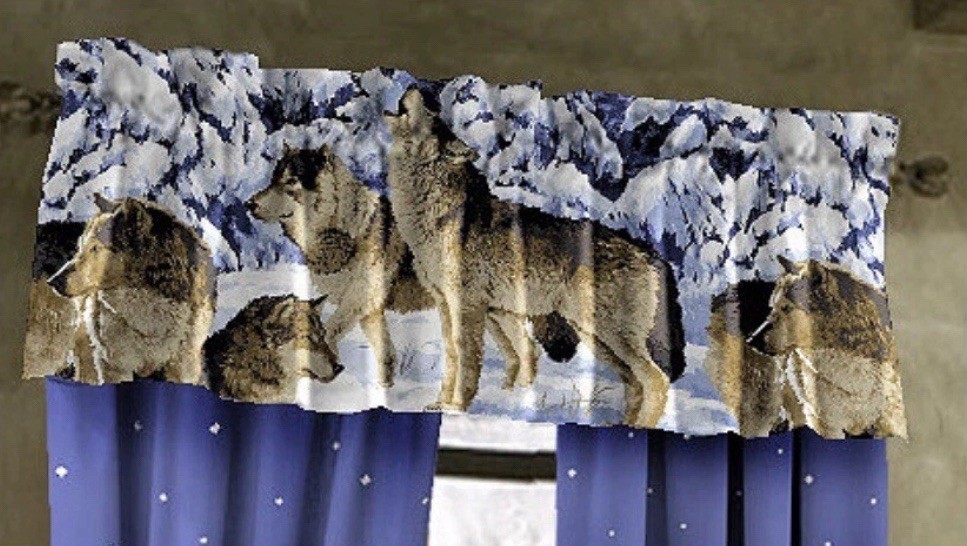NEW Midnight Wolves Window Valance 20″ x 84″ Blue Howling Wolf Curtain