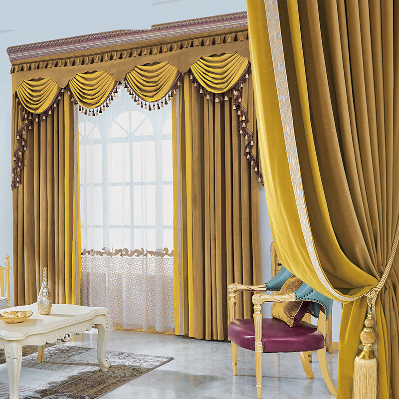quality thick velvet stitching gold cloth blackout curtain valance drape B659*
