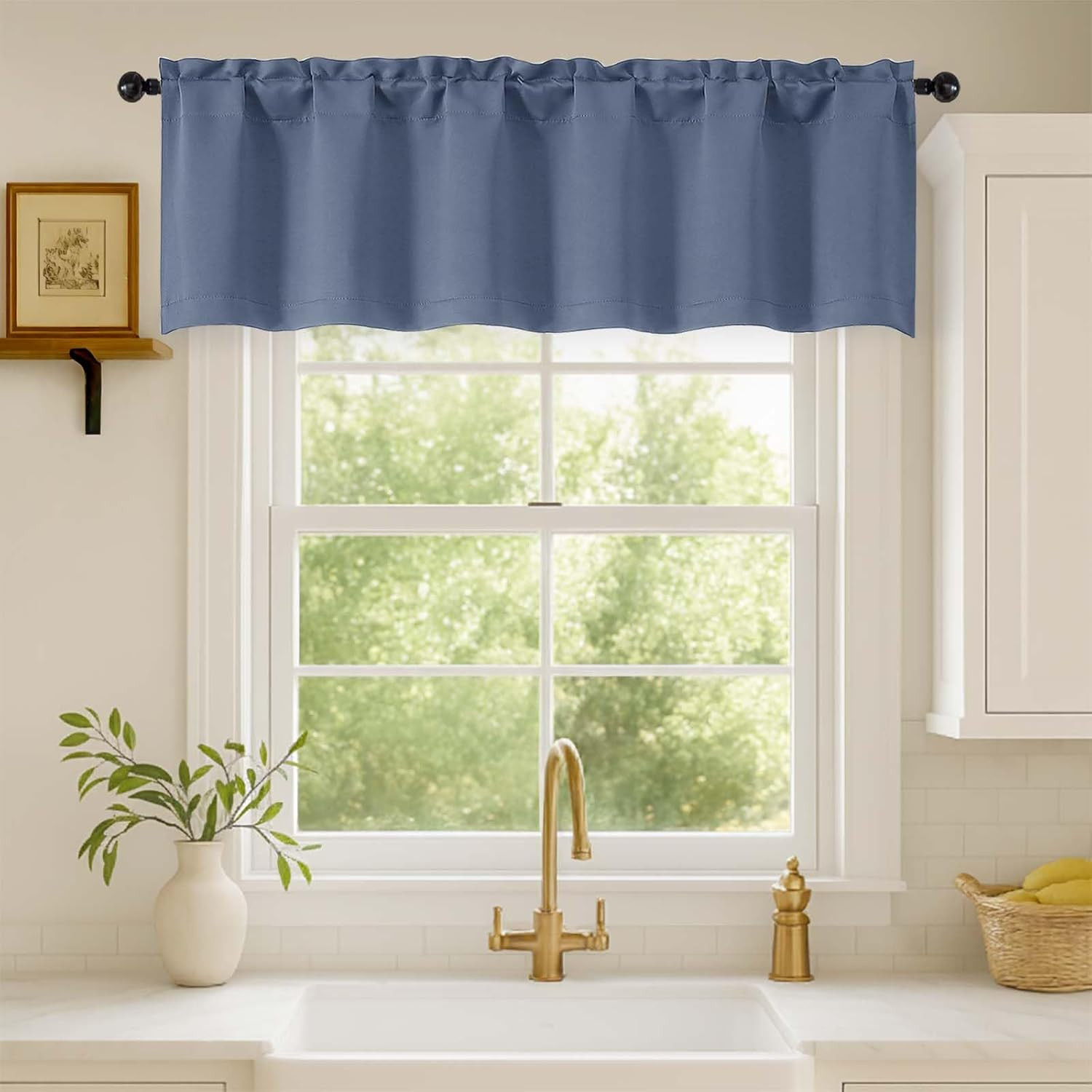 Denim Valances for Windows 1 Piece, Soft Solid Thermal Insulated Blackout Small