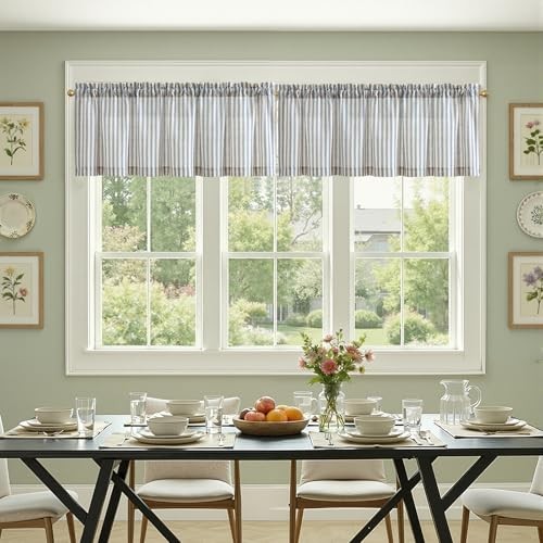 Valance Curtain Linen 50″W x 16″L (Pack of 1) Boxter Stripe | Blue on Linen