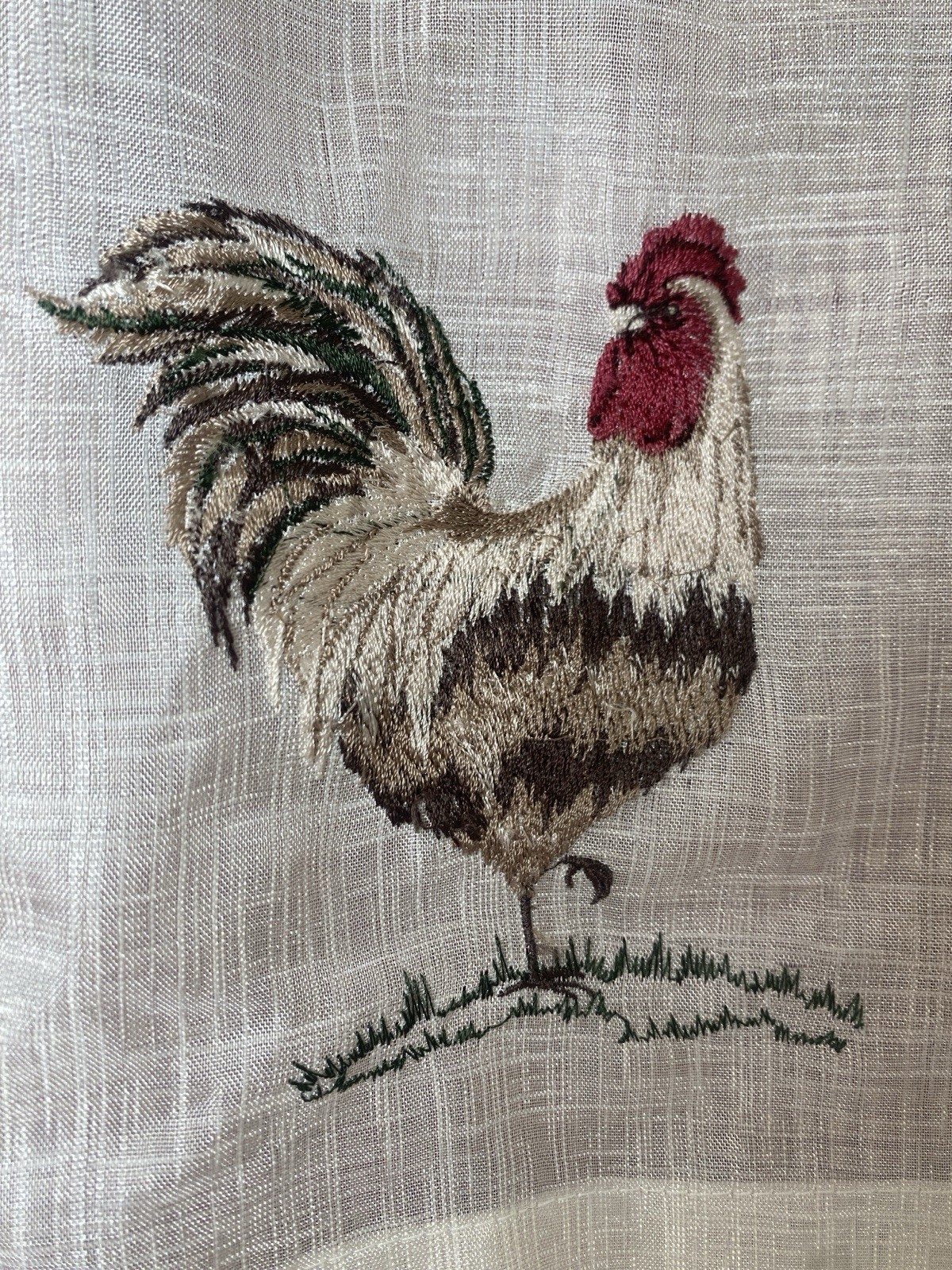3pc-2 Waverly Rooster Chicken Sheer Overlay Gingham 2 Valances +1 Park Smith 956