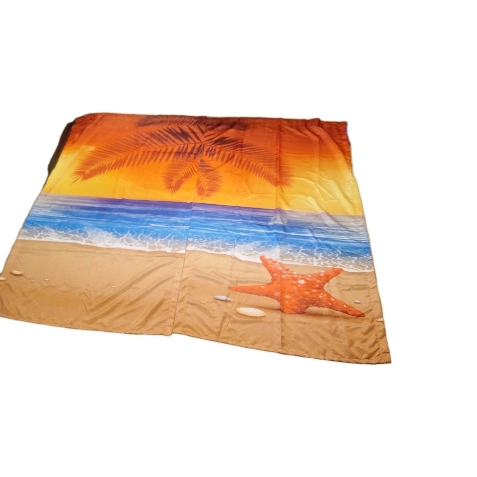 NEW! 84X54 2-Pannel Curtains: Beach, starfish, palm tree, ocean, sandy beach