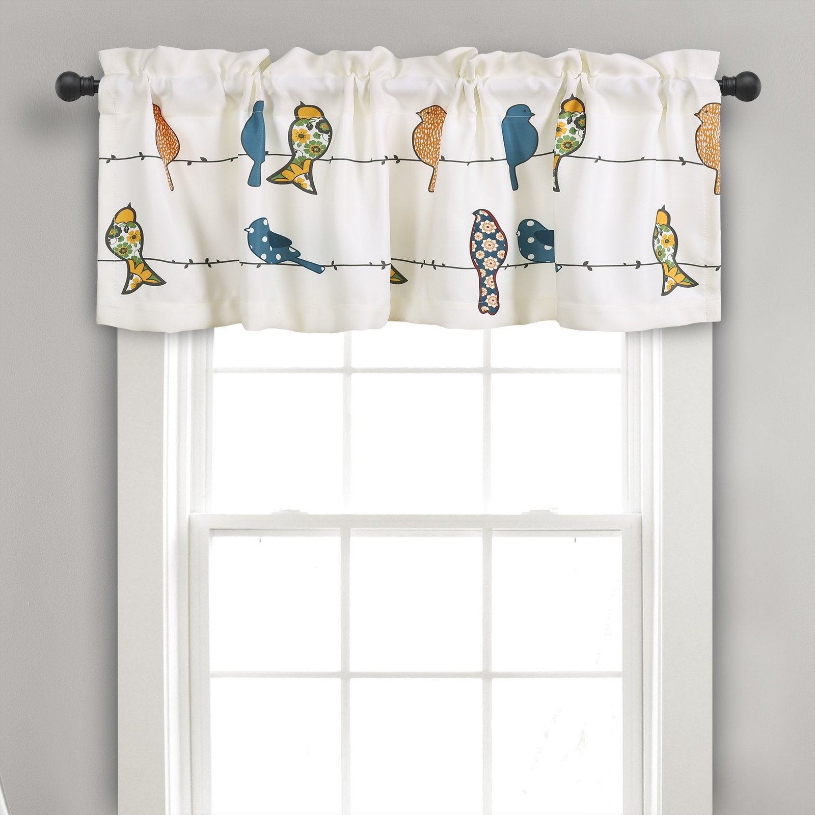 Rowley Birds Light Filtering Valance Single Panel 52″ W x 18″ L Multi Colorful