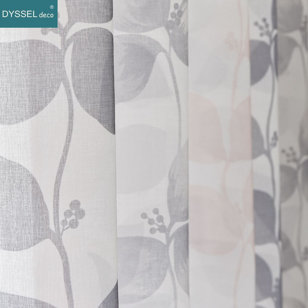 Pair Printed Sheer Curtains Linen Textured for Living Room Floral Leaf Panel