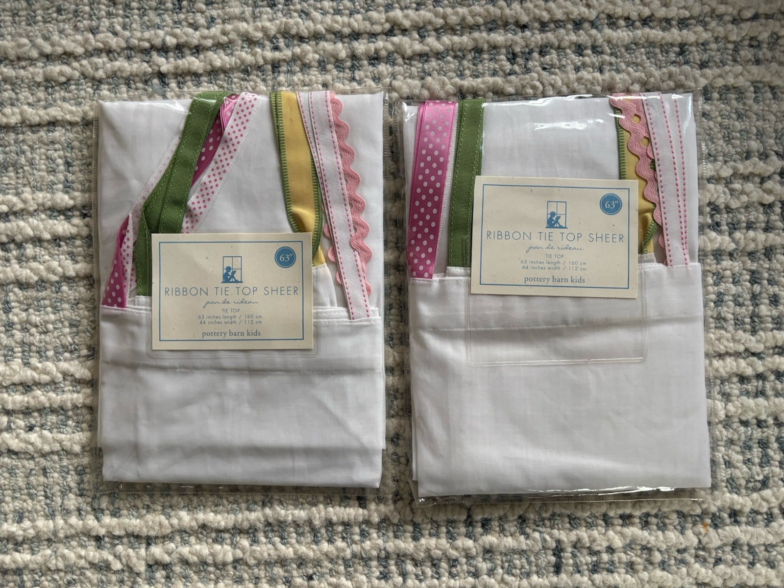Pottery Barn Kids Lot of 2 Ribbon Tie Top Sheer 63 X 44” New In Package