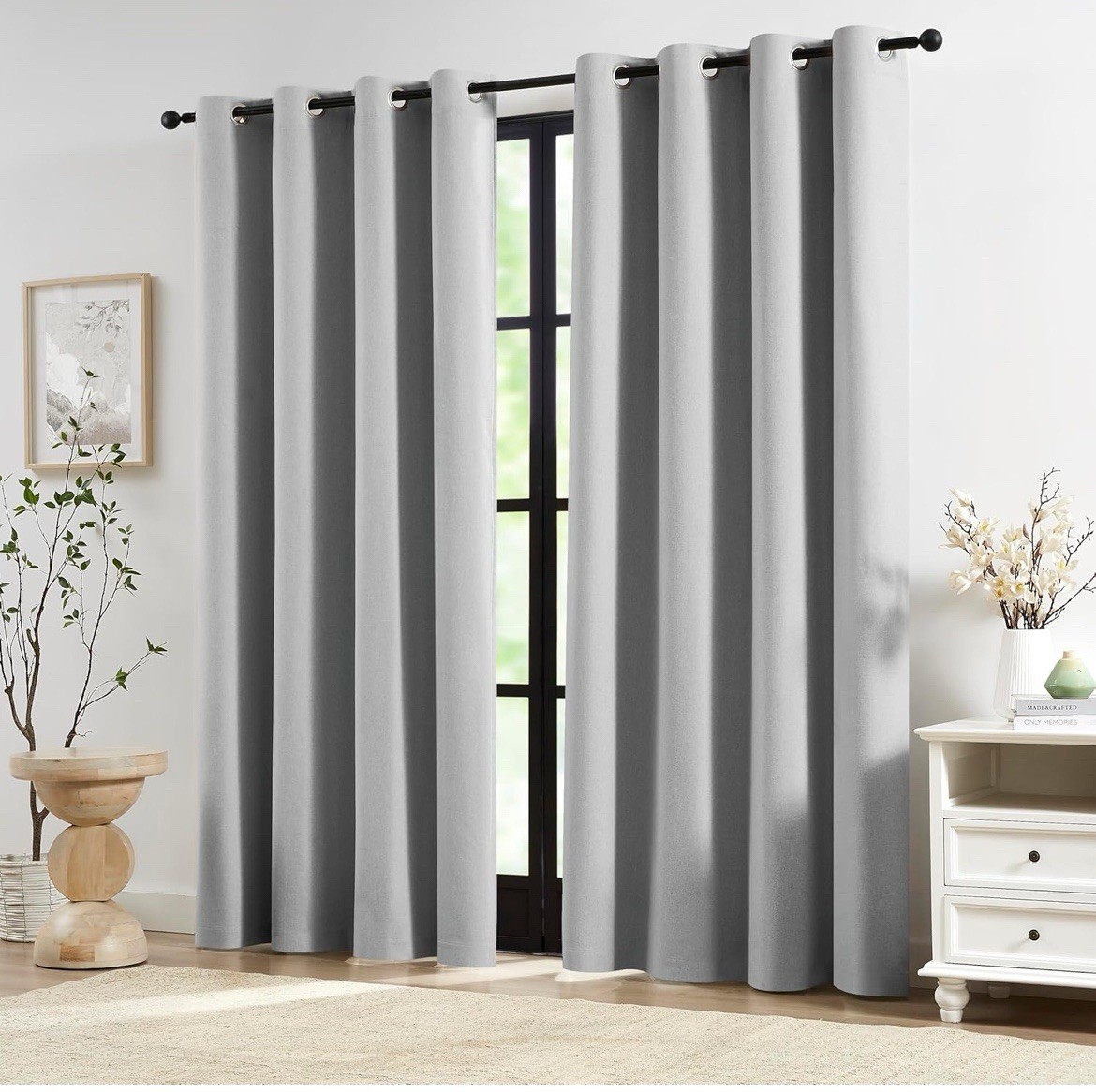 Light Grey Linen Blackout Curtains 95 Inches Long Insulated And Noise Reduction