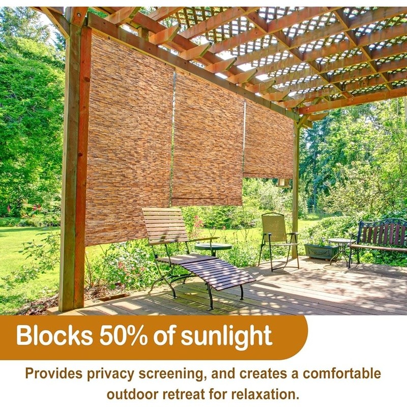 Natural Reed Roller Blinds Outdoor Privacy Shades Easy Install Two Pack 36×72 US