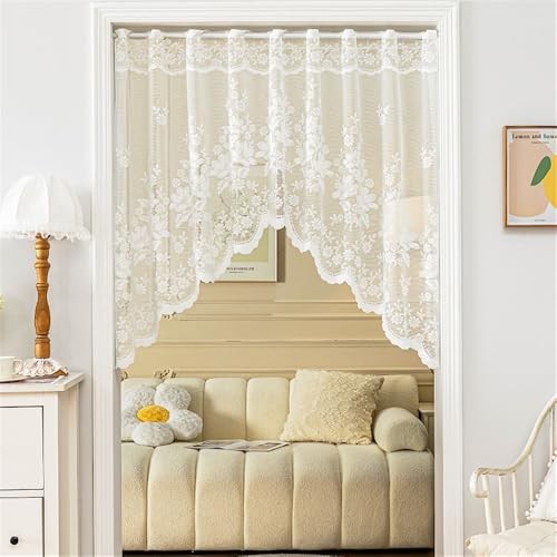 Lace Arched Sheer Curtain Floral Embroidered Swag 63″W x 39″L (Pack of 1) White