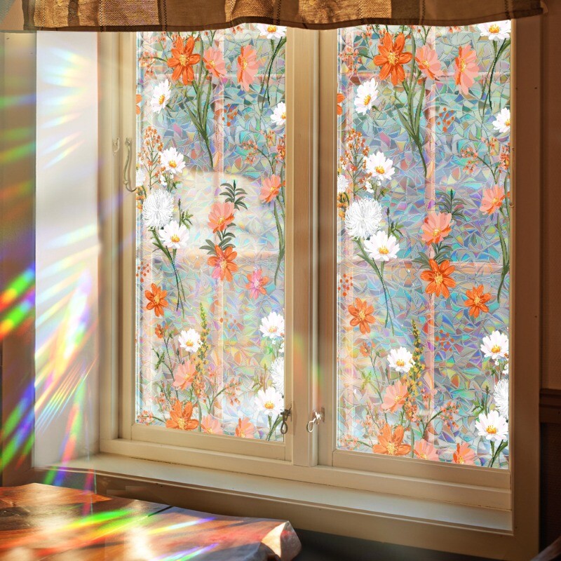 43 100cm Retro Flower Glass Film Static Cling Window Sticker Plant Shiny Decors