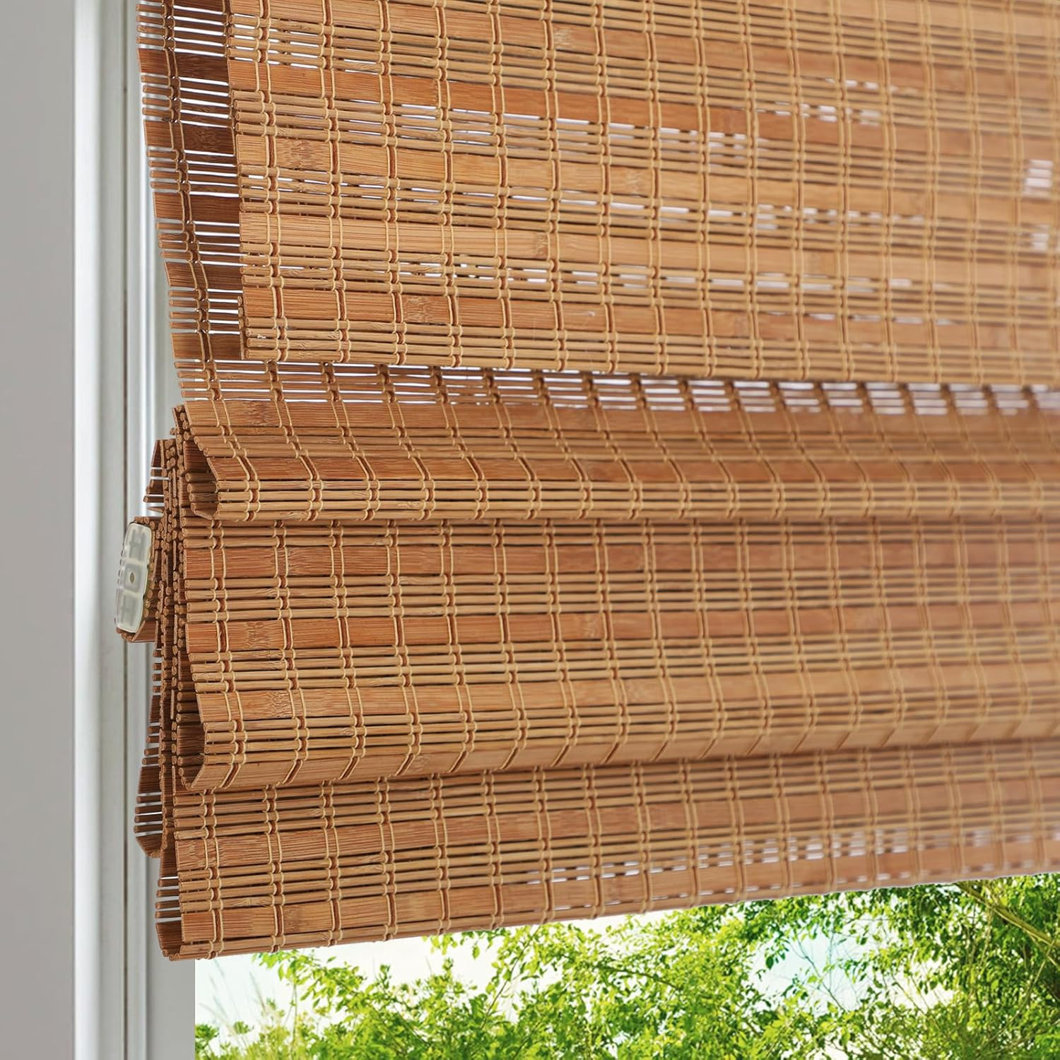 Cordless Bamboo Roman Shades, Light Filtering Tiger Wood, 34″ W X 64″ H