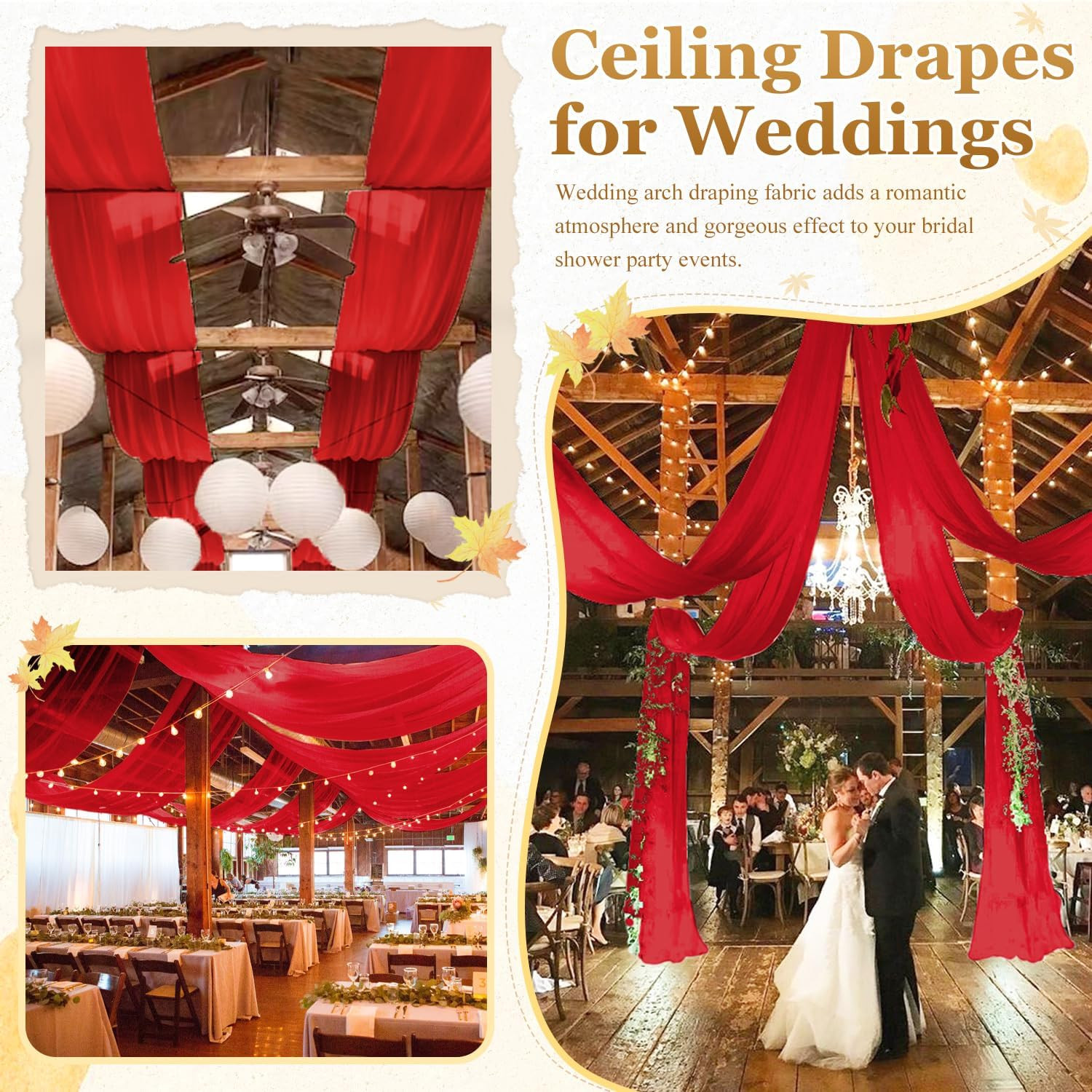 Red Chiffon Ceiling Drapes for Weddings & Parties – 2 Panels 5x20ft